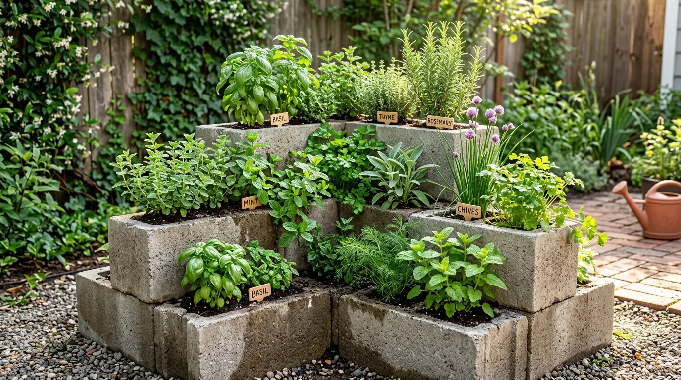 Multi-Level Cinder Block Herb Garden
